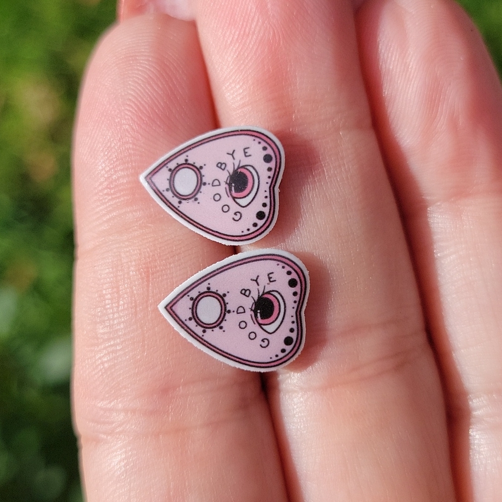 Ouija Pink Planchette Stud Earrings - Picture 1 of 5